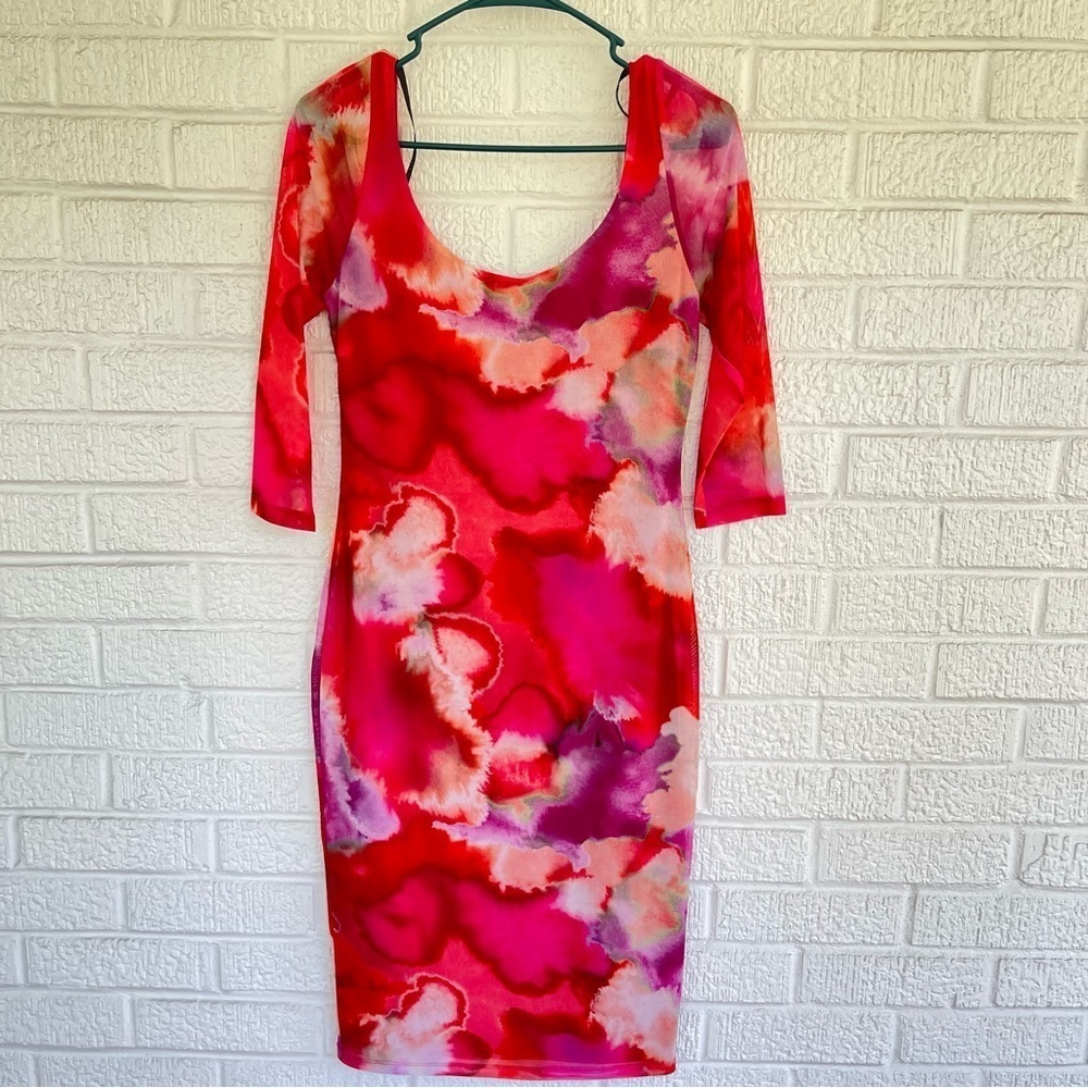 NEW Black Halo Udele Sheath Dress Printed Mesh Stretch Pink Medium NWT - Picture 3 of 9